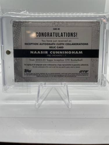 2022 23 Topps OTE Inception Naasir Cunningham Collaboration RC Patch Auto 99 (2).1