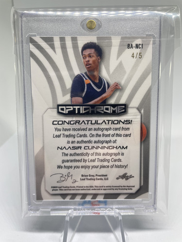 2022 23 Leaf Optichrome Naasir Cunningham Green Crystal Rookie Auto 5 (2).1