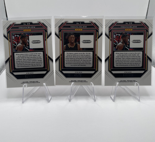 2023 24 Panini Prizm Draft Picks Omaha Biliew Purple 75 + Red Prizm (x2) 199 (2).1