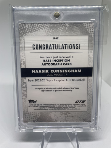 2022 23 Topps OTE Inception Naasir Cunningham Blue Rookie Auto 25 (2).1
