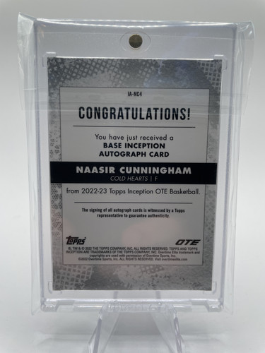 2022 23 Topps OTE Inception Naasir Cunningham Red Foil Rookie Auto 75 (6)