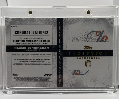 2022 23 Topps OTE Inception Naasir Cunningham OTE Logo Relic Booklet Auto 11 (2)
