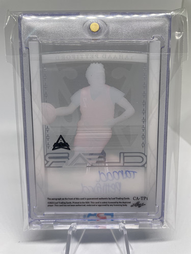 2022 23 Leaf Trinity Clear Tahaad Pettiford Blue Rookie Auto 30 (2)