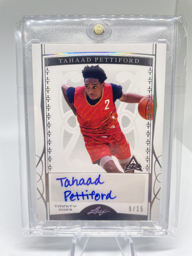 2022 23 Leaf Trinity Tahaad Pettiford Platinum Holo Rookie Auto 15 (1).1