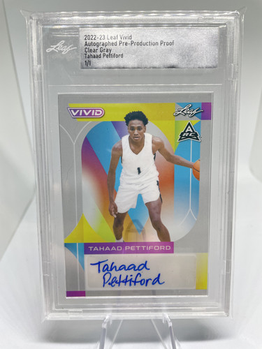 2022 23 Leaf Vivid Tahaad Pettiford Clear Grey Production Proof Rookie Auto 11.1