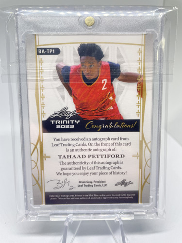 2022 23 Leaf Trinity Tahaad Pettiford Platinum Holo Rookie Auto 15 (2).1