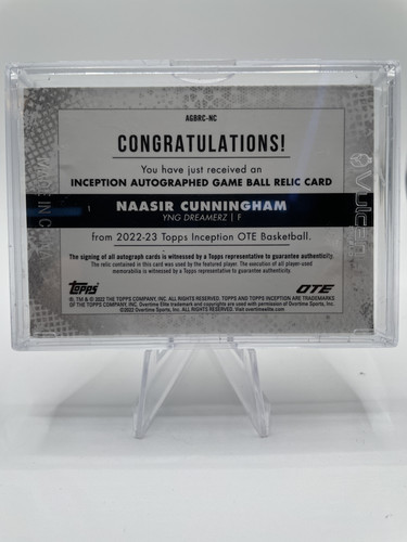 2022 23 Topps OTE Inception Naasir Cunningham Rookie Game Ball Relic Auto 5 (2)