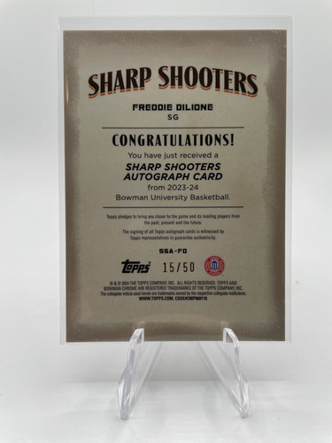 2023 24 Bowman University Chrome Freddie Dilione Sharpshooter Refractor Auto 50 (2).1