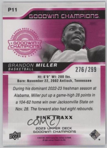 2023 24 Upper Deck Goodwin Champions Brandon Miller Pink Traxx Rookie SP 299 (2).1