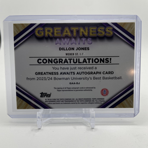 2023 24 Bowman University Chrome Dillon Jones Greatness Gold Refractor Auto 50 (2).1