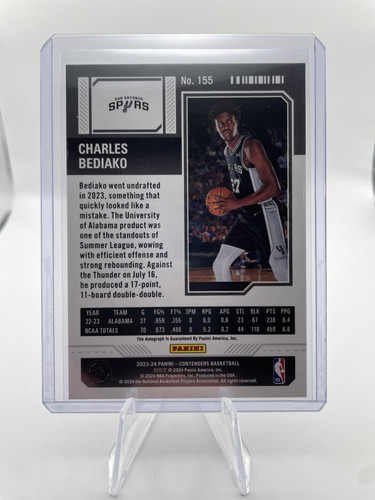 2023 24 Panini Contenders Charles Bediako Game Day Ticket Rookie Auto #155 (2).1