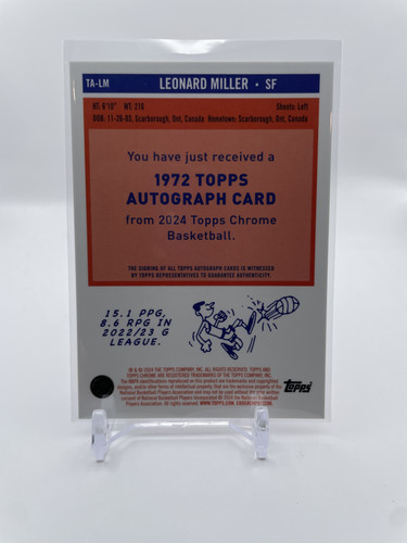2023 24 Topps Chrome Leonard Miller 1972 Throwback Rookie Auto (2).1