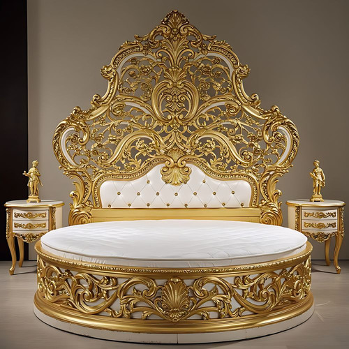Royal Round Bed with Lavish Full Gold Carvings and Sumptuous White Upholstery  Ornate Baroque Master.jpg