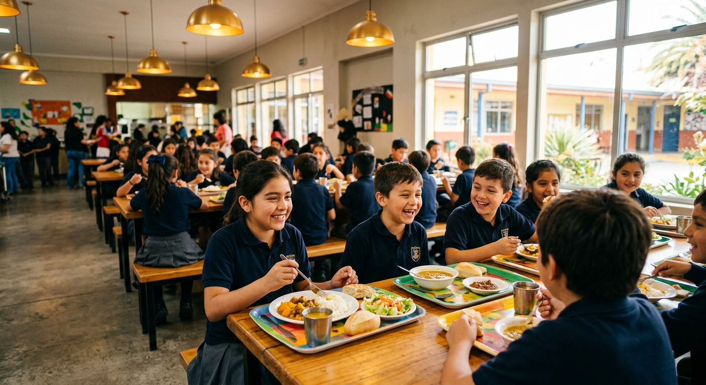 Niños comiendo en casino escolar