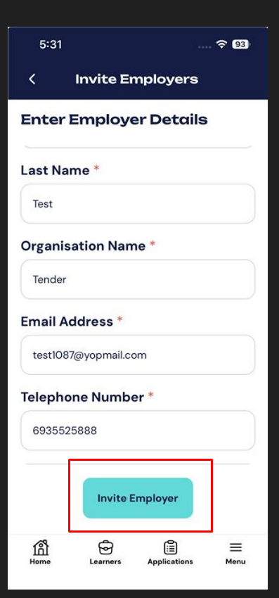 Invite employer button functionality didn't working.png