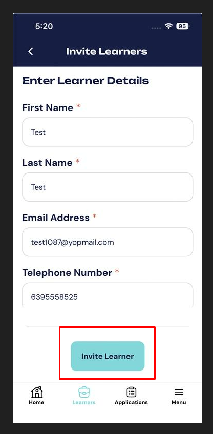 Invite learner Function didn't working.png