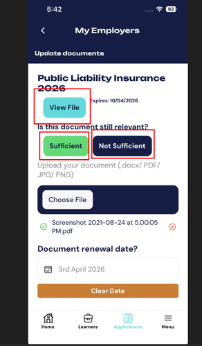 Learner applications view applications Review view documents din't working as expected..png