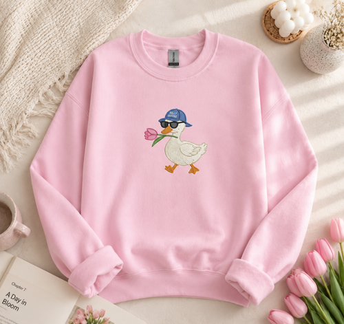Silly Goose Embroidered Sweatshirt Cute Duck with Tulip Crewneck Funny Goose Sweatshirt Minimalist G.png