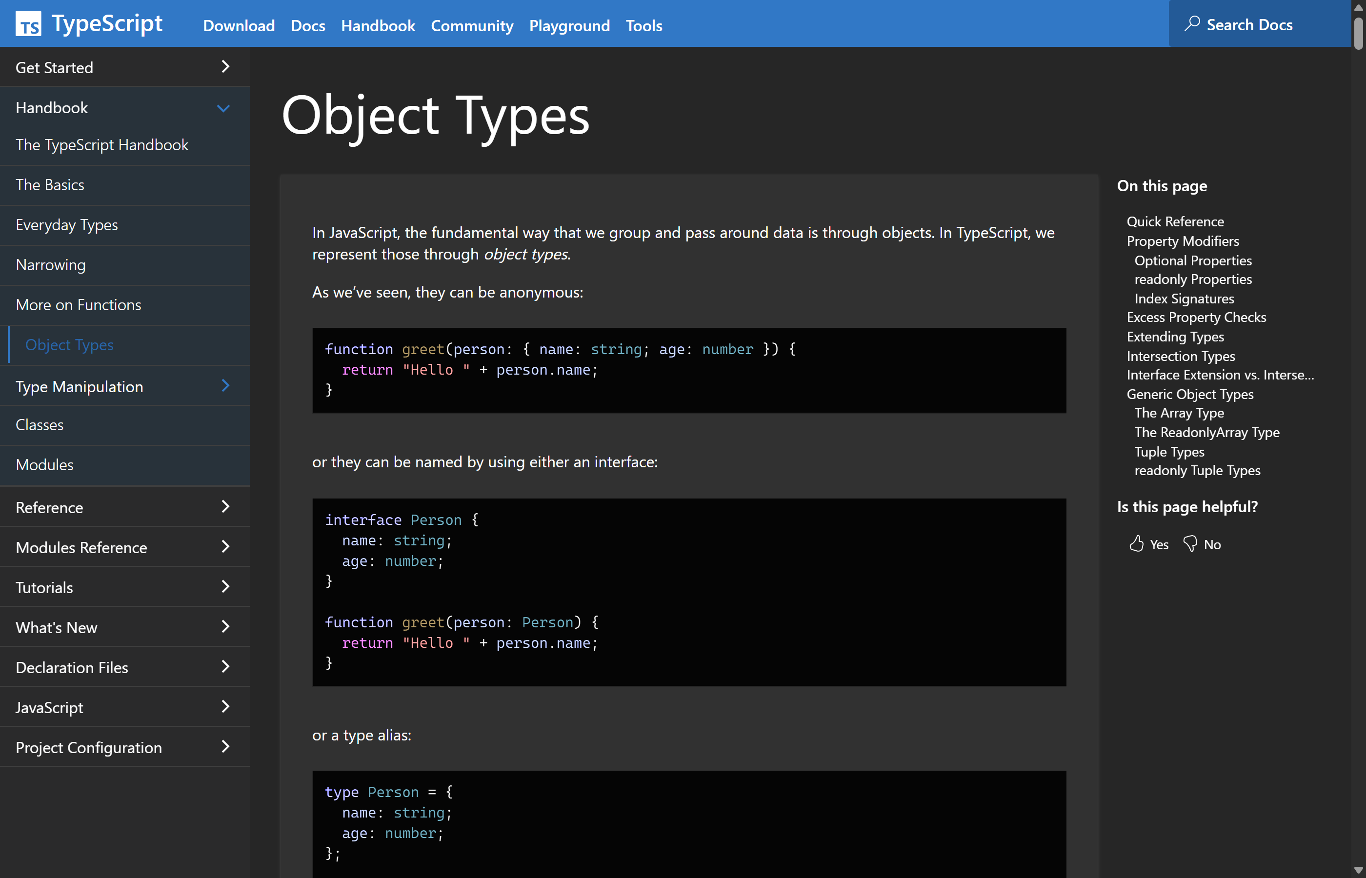 TypeScript Object Types 문서