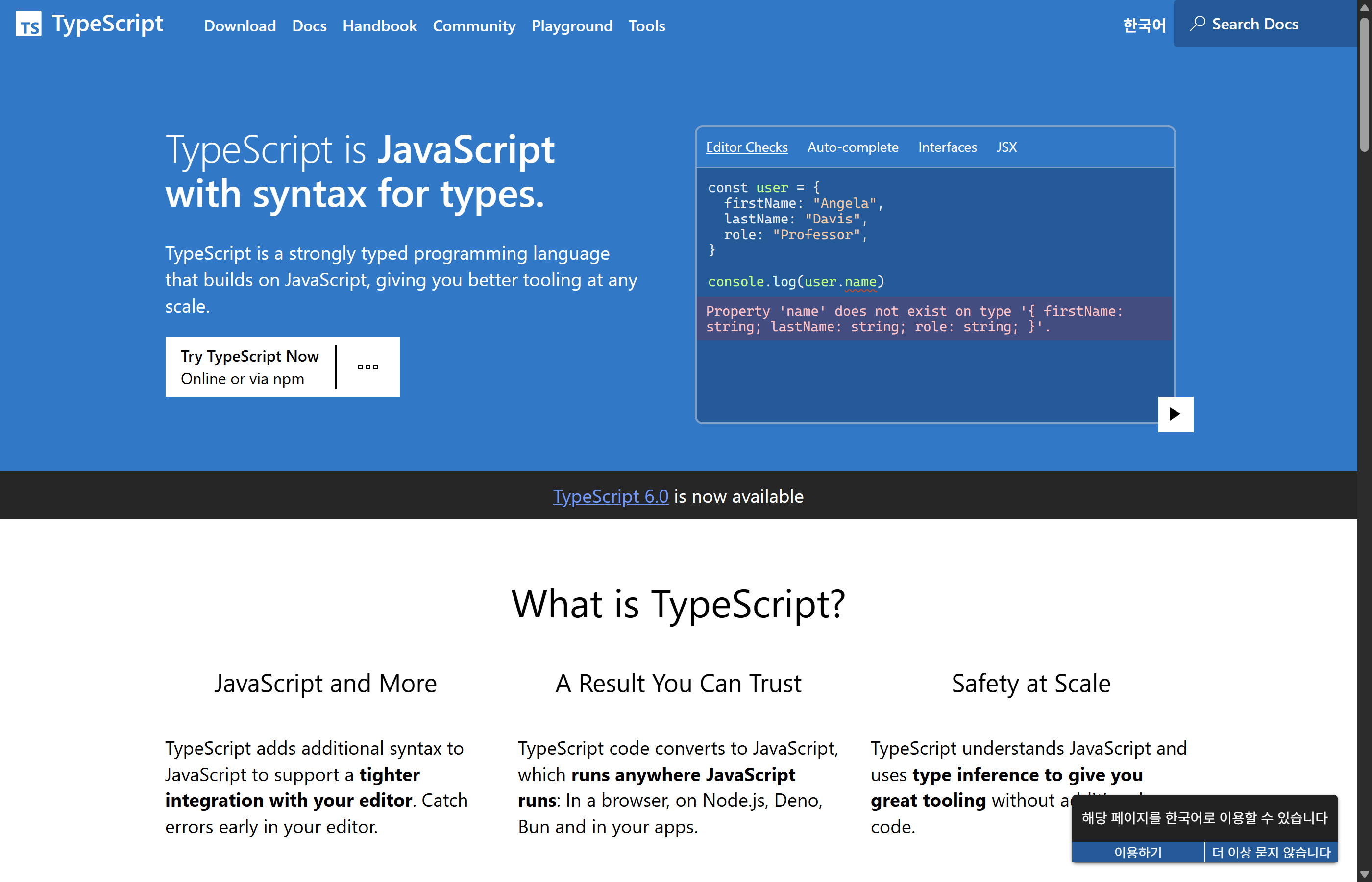 TypeScript 공식 홈페이지