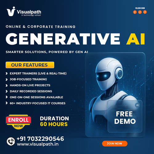 Visualpath hosts a premier Generative AI Training through our advanced virtual platform. We integrate live projects to ensure a global audience gains hands-on experience with modern LLMs. Every session of the Generative AI Courses Online focuses on practical implementation. You can also master core concepts with our Gen AI Online Training. Build the next generation of tech. Call +91-7032290546.
WhatsApp: https://wa.me/c/917032290546
Visit: https://www.visualpath.in/generative-ai-course-online-training.html
Visit our Blog: https://visualpathblogs.com/category/generative-ai-genai/