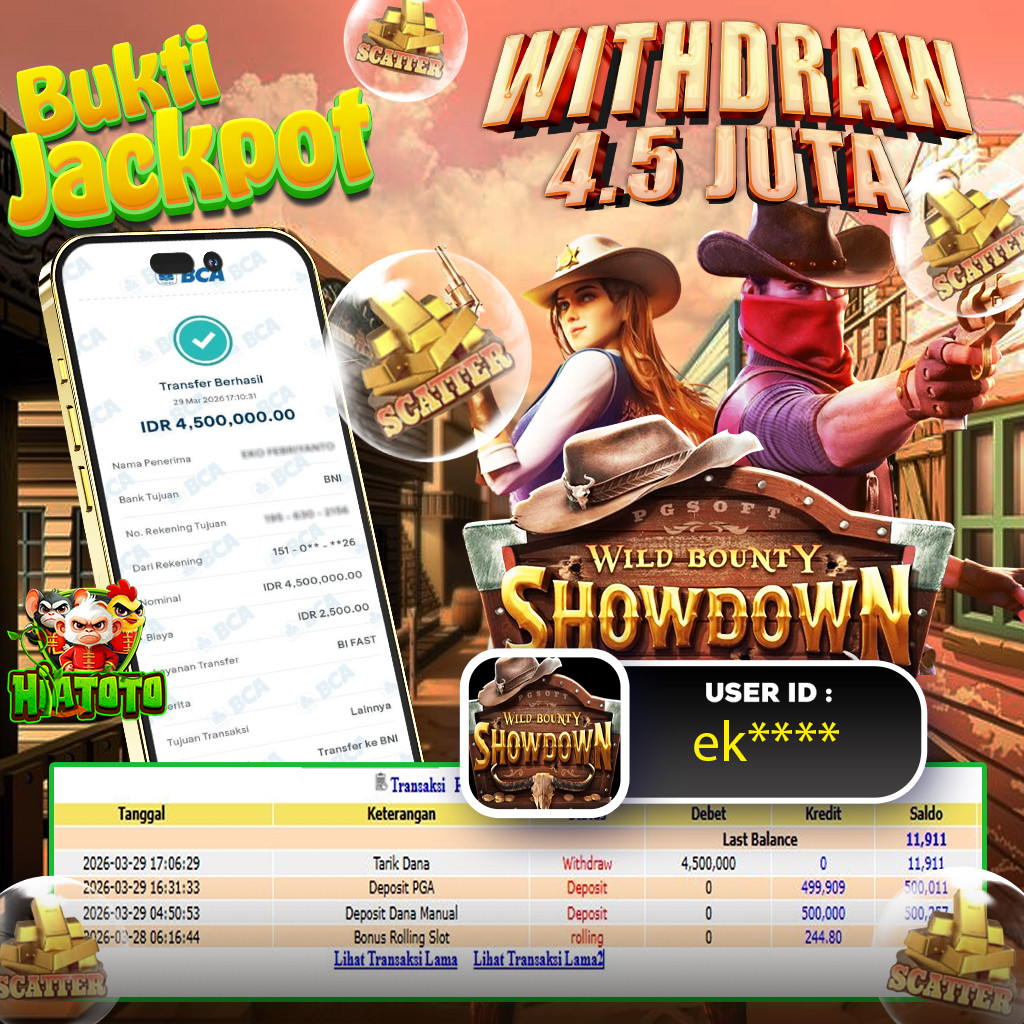 HIATOTO JACKPOT!!! Jackpot WILD BOUNTY SHOWDOWN  Sebesar Rp 4.500.000 Juta Di Bayar Lunas!