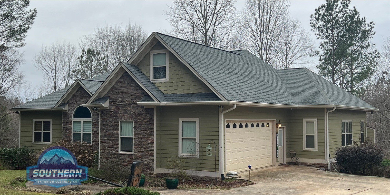 Roof after professional soft wash cleaning