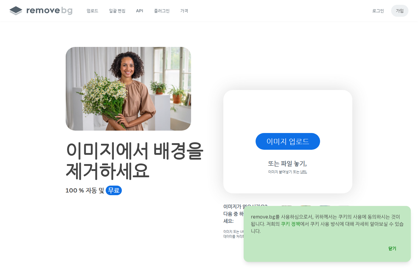 remove.bg 메인 화면