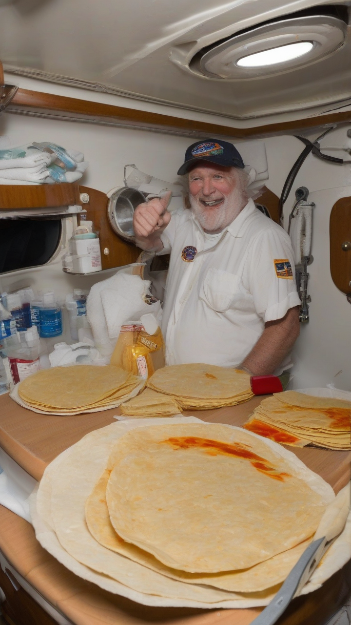 Life aboard Orion Tortillas, hot sauces, one toilet