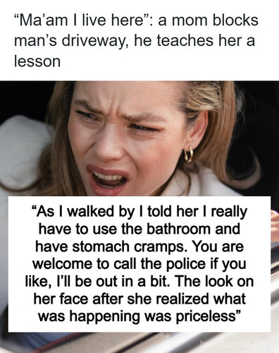 woman blocks driveway residents car revenge.jpg