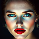 image of a beautiful woman with blue eyes and red by karoglan46 dlro0pb