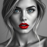 a beautiful woman with blue eyes and red lipstick by karoglan46 dlrnzof