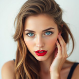 image of a beautiful woman with blue eyes and red by karoglan46 dlro0hn