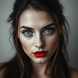 a beautiful woman with blue eyes and red lipstick by karoglan46 dlrnzj7