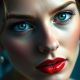image of a beautiful woman with blue eyes and red by karoglan46 dlro0hv