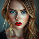 image of a beautiful woman with blue eyes and red by karoglan46 dlro09w