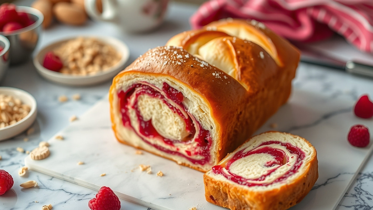 Raspberry Swirl Brioche Loaf – Soft, Buttery & Beautiful