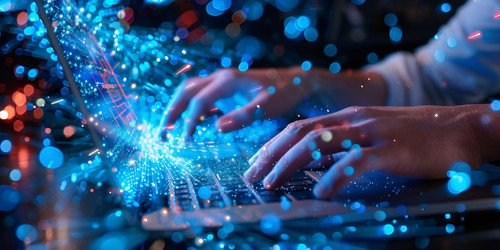 person typing keyboard with sparking rays with neon light.jpg