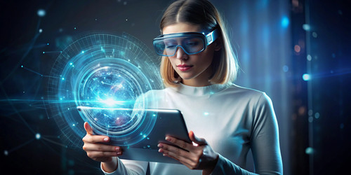 woman with futuristic tablet hand girl glasses virtual reality presses start button augmented realit.jpg