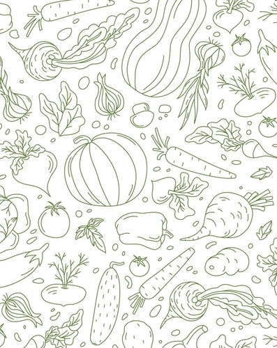 Simple hand made vegetable vector seamless pattern in monochrome green set against transparent backg.jpg