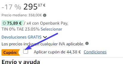 captura de pantalla de ayuda para conseguir la oferta temporal