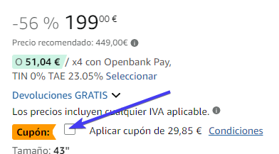captura de pantalla de ayuda para conseguir la oferta temporal