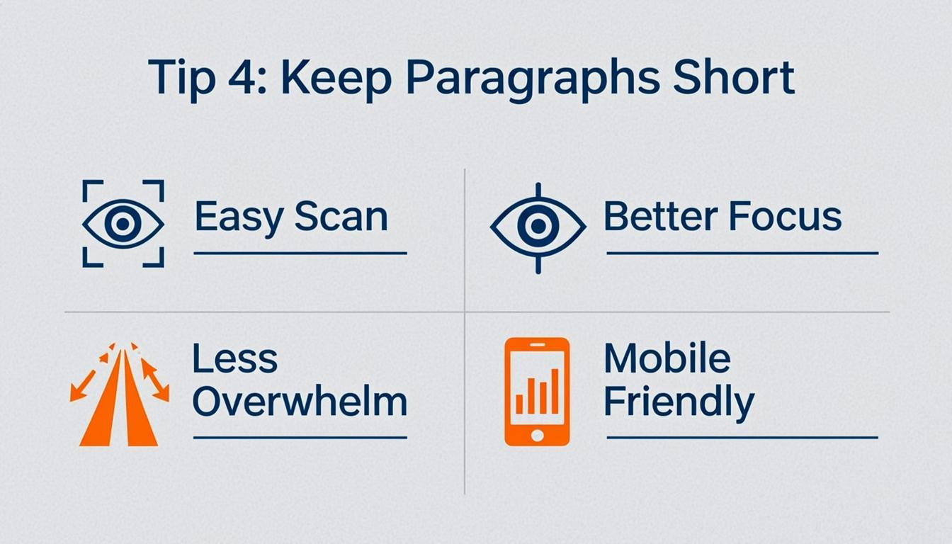 list visual: Tip 4: Keep Paragraphs Short
