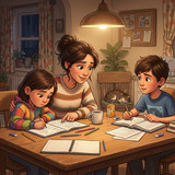 Mother helping children 202604261432