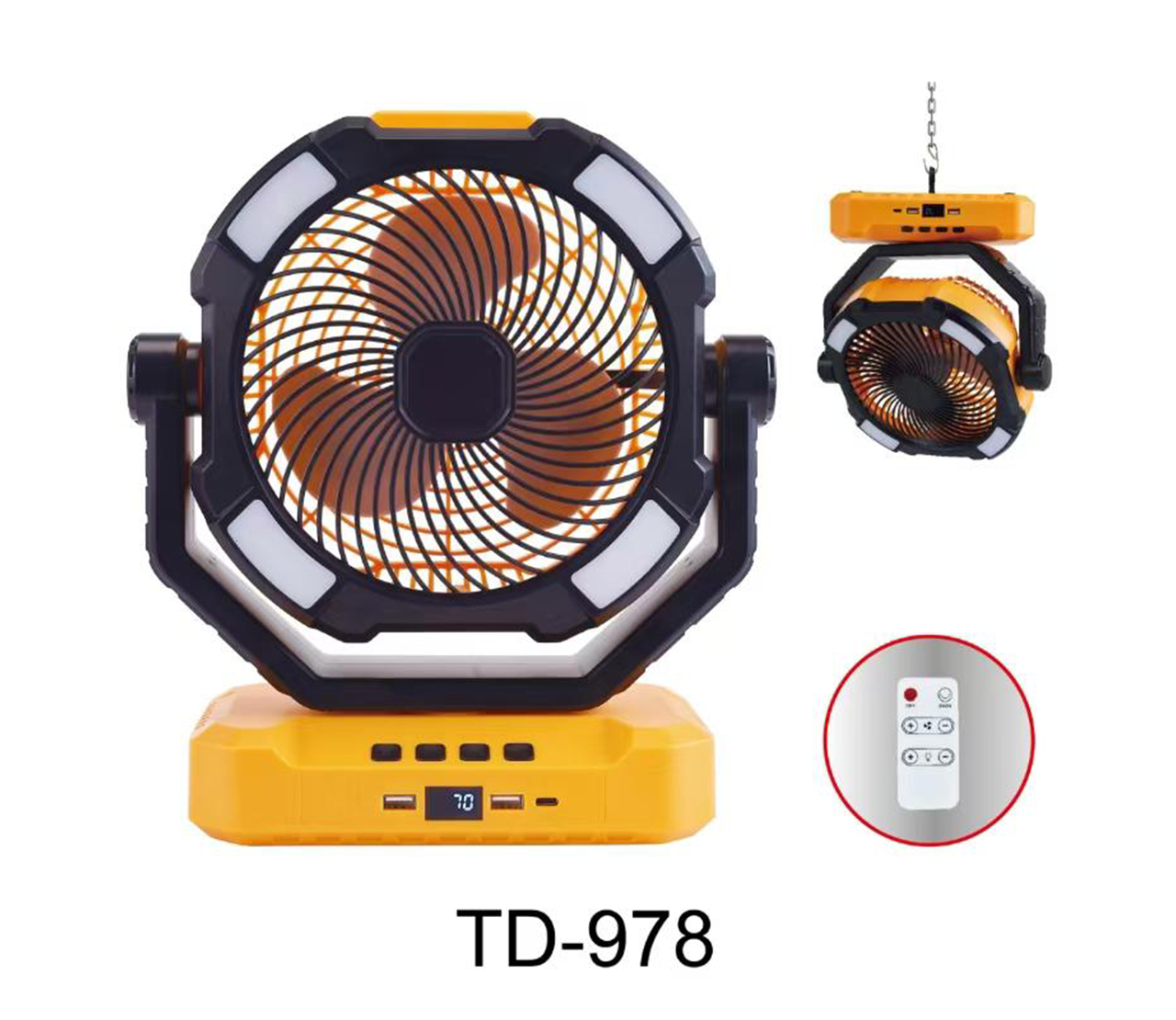 Ventilateur portable oscillant rechargeable avec lampe LED – Batterie 20 000