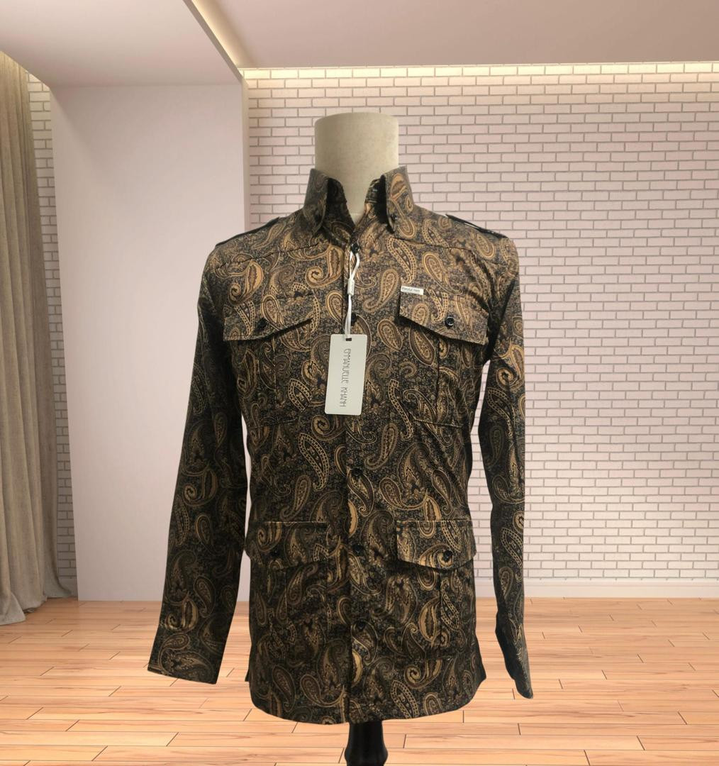 Chemise homme motif paisley marron & noir – 100% coton coupe classique