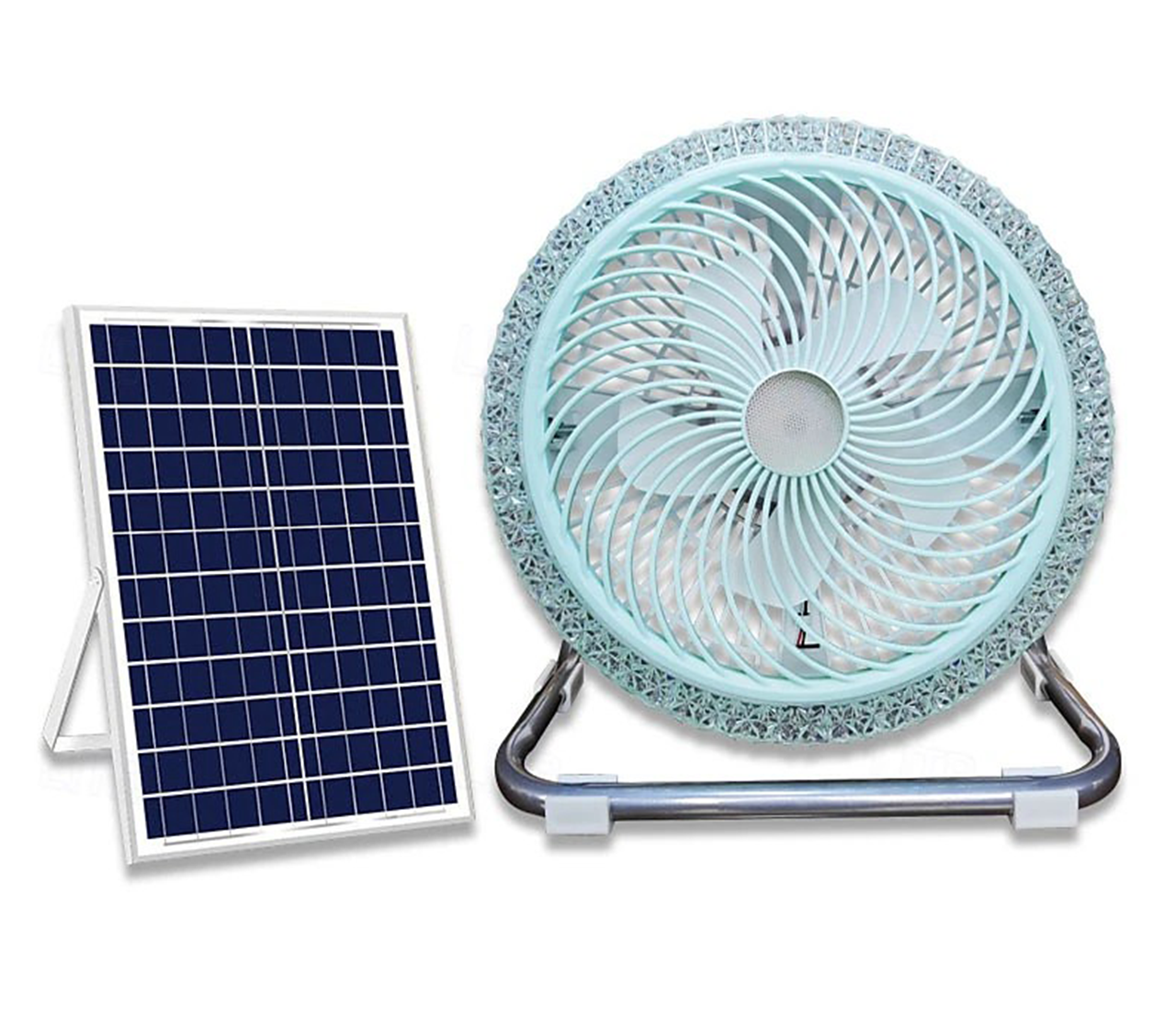 Ventilateur solaire rechargeable 12 pouces 3 en 1 avec LED – sans fil