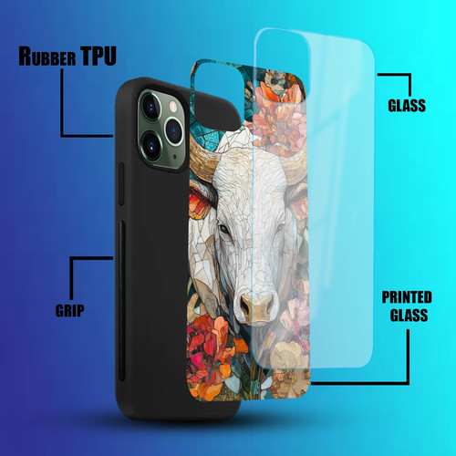 Taurus Mosaic Stained Glass Serene Bull Astrology Design.jpg