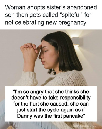 woman not happy sister pregnant neglected first child.jpg