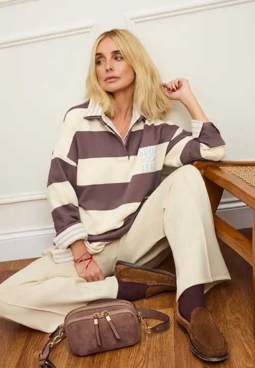 louise redknapp in striped rugby top for peacocks march 2026 0.webp